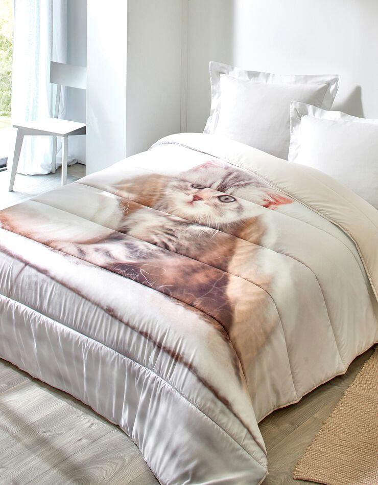 Couette microfibre imprimée Chaton - 400 g/m² (blanc)