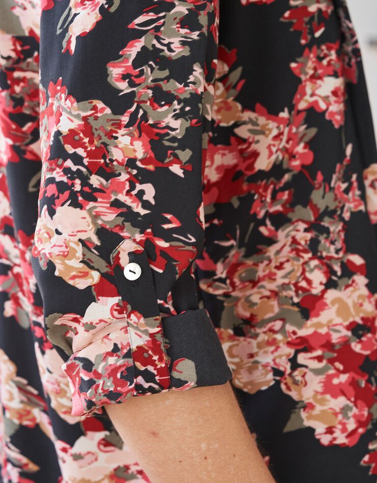 Blouse à plis imprimé fleuri, crêpe (noir / rouge) Blouse à plis imprimé fleuri, crêpe (noir / rouge)