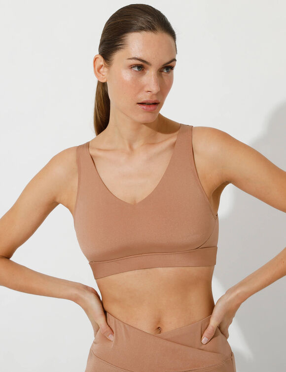 Brassière de sport en microfibre satinée (marron glacé)