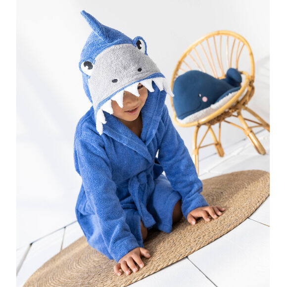 Peignoir de bain enfant requin &eacute;ponge coton - 340g/m&sup2; (bleu dur)