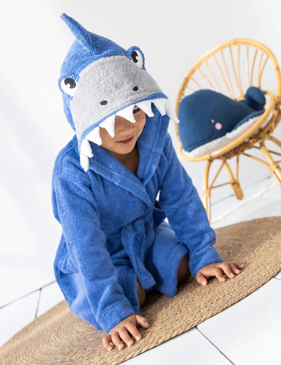 Peignoir de bain enfant requin &eacute;ponge coton - 340g/m&sup2; (bleu dur)