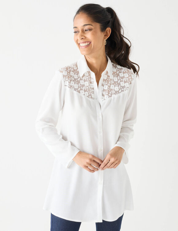 Tunique boutonnée unie dentelle (écru)