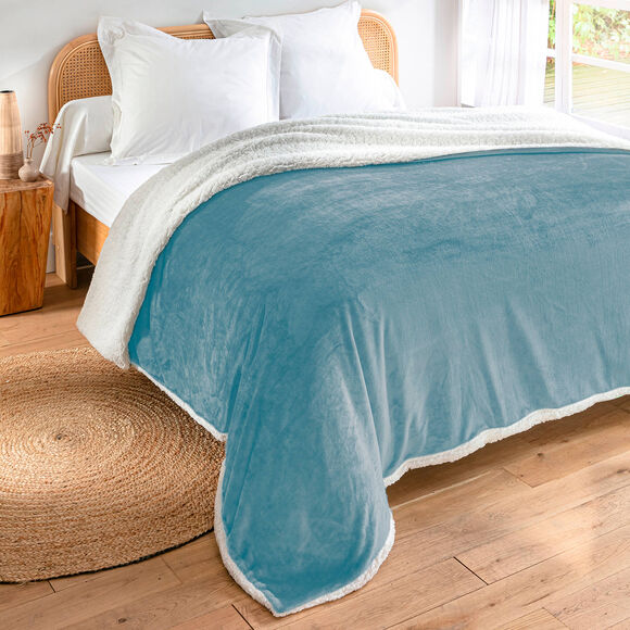 Couverture double face polaire et sherpa (bleu glacier)