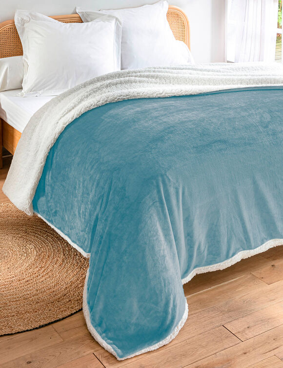 Couverture double face polaire et sherpa (bleu glacier)