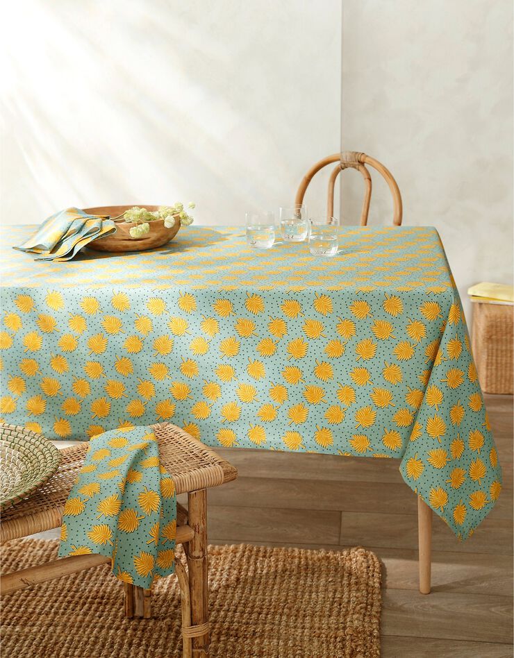 Nappe coton imprimé palmettes (kaki / jaune)