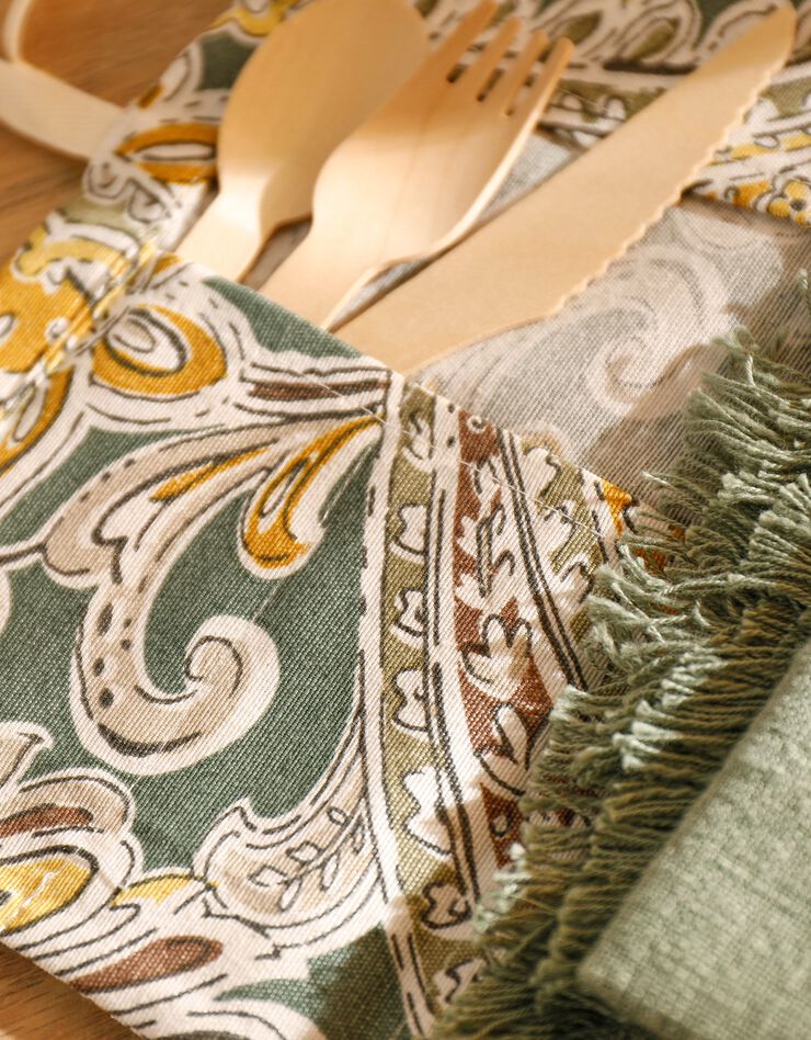 Pochette range-couverts en tissu - collection upcycling (blanc/vert/jaune) Pochette range-couverts en tissu - collection upcycling (blanc/vert/jaune)