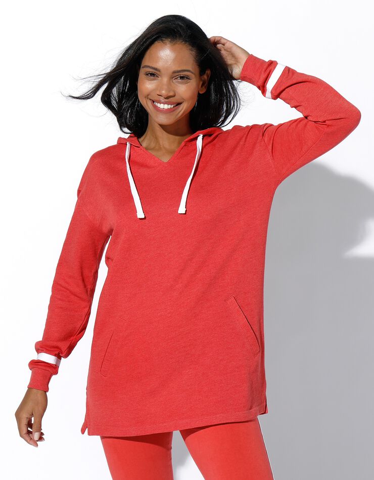 Sweat long à capuche, molleton gratté (corail / blanc) Sweat long à capuche, molleton gratté (corail / blanc)