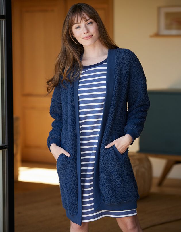 Gilet long d'intérieur maille bouclette (marine)