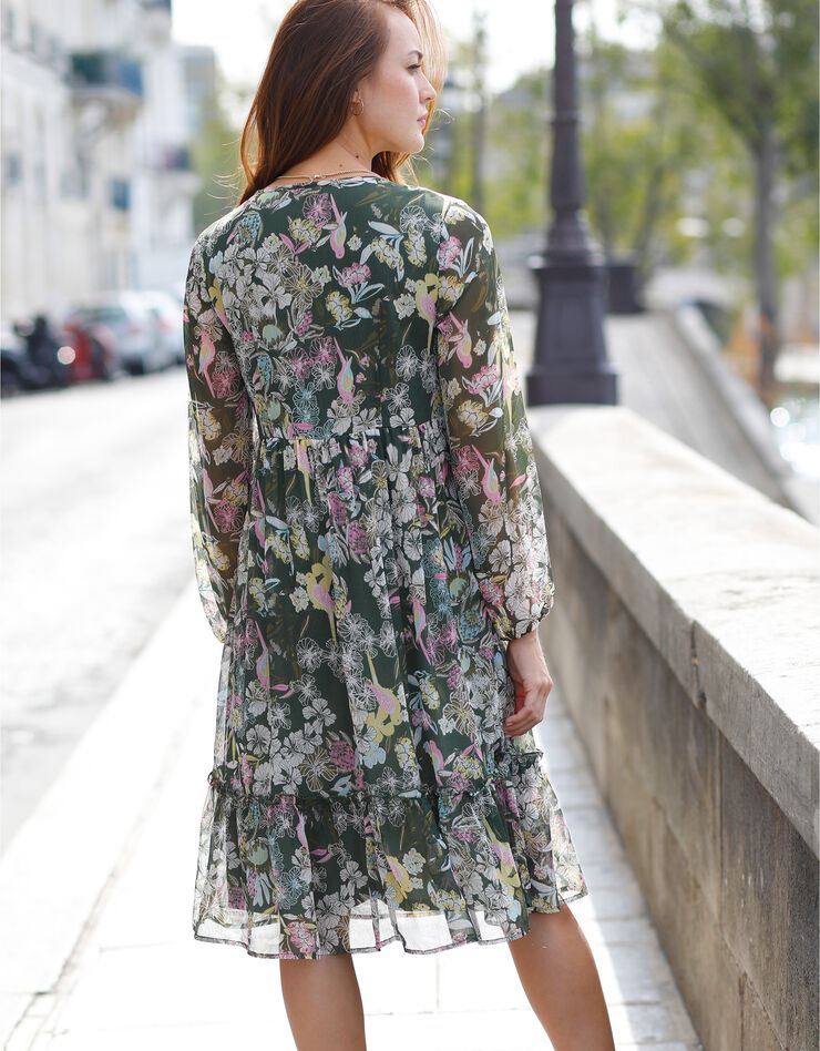 Robe voile imprimé floral  (kaki)