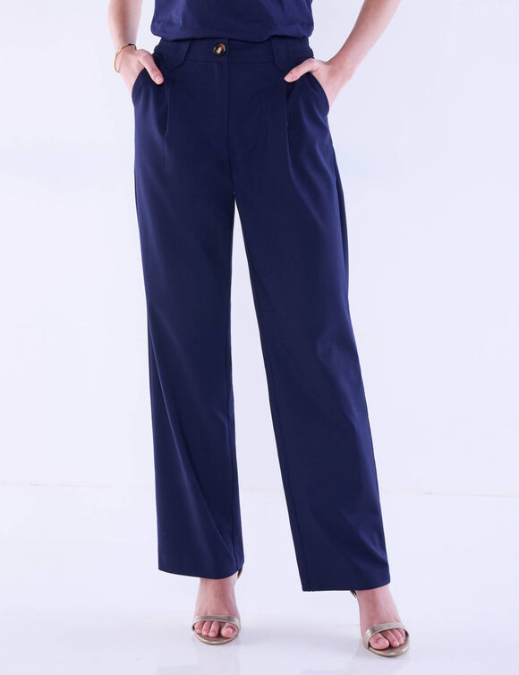 Pantalon droit large, uni (marine)