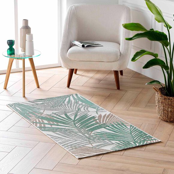 Tapis rectangulaire, motif tropical (naturel / vert)