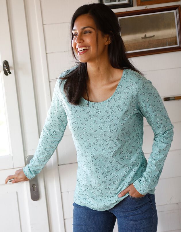 T-shirt imprimé manches longues jersey coton bio (vert)
