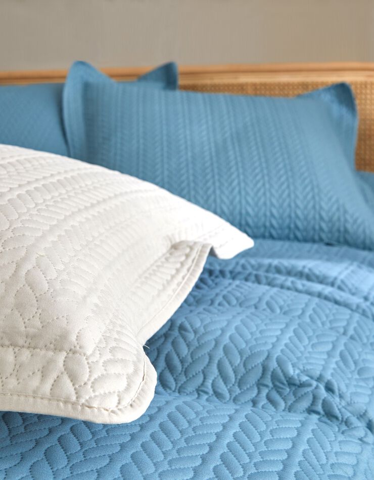 Couvre-lit matelassé microfibre motif géométrique (bleu grisé)