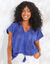Blouse macramé, crépon coton (bleu dur)