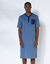 Pyjama liquette col tunisien - jersey coton (bleu)