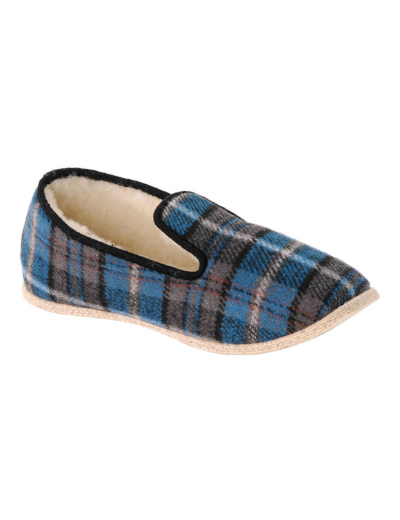 Charentaises homme silencieuses fourrées laine (carreaux marine)