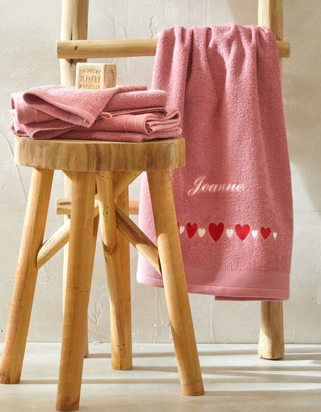 Éponge brodée coeurs personnalisable (vieux rose)