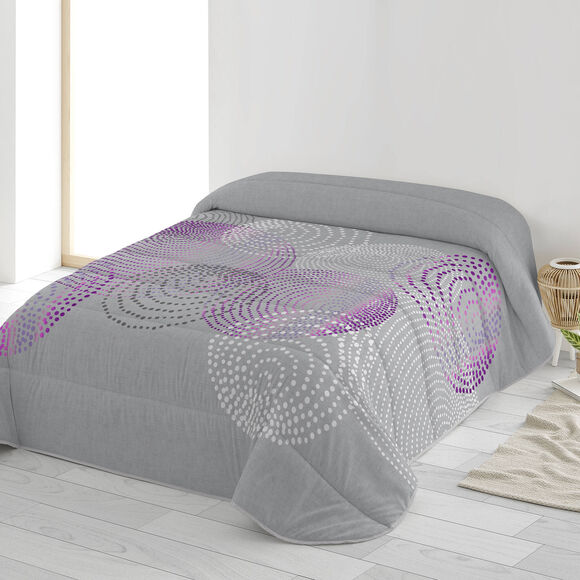 Couette microfibre imprimée cercles graphiques 200 g/m² (gris / parme)