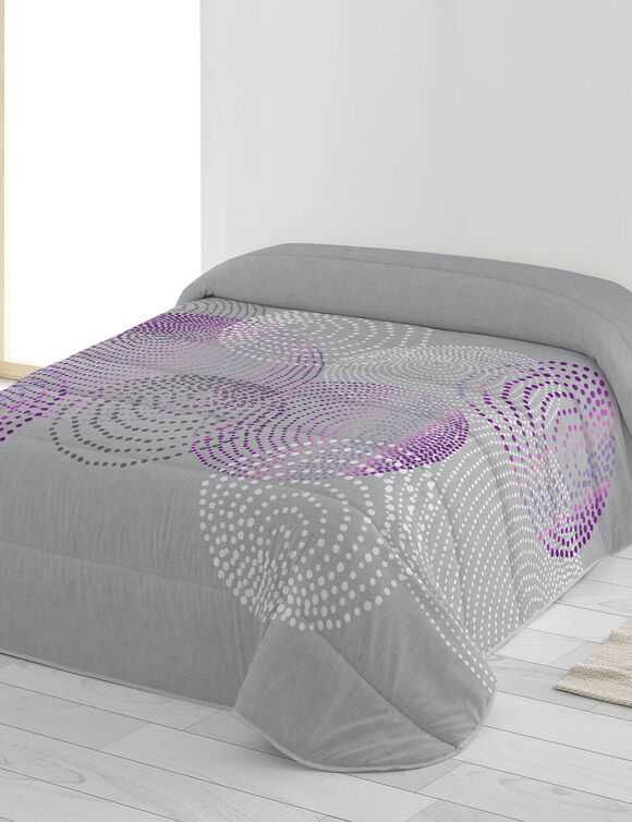 Couette microfibre imprimée cercles graphiques 200 g/m² (gris / parme)
