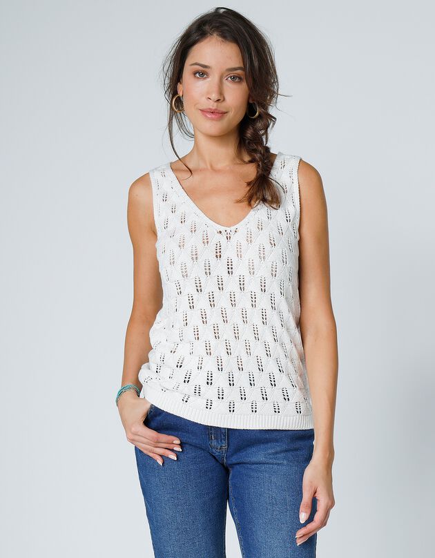 Pull sans manches maille ajourée (écru)