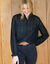Blouse col montant volantée, dentelle (noir)
