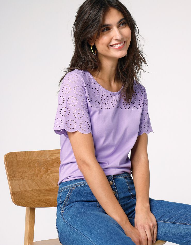 Tee-shirt broderie anglaise (lilas) Tee-shirt broderie anglaise (lilas)