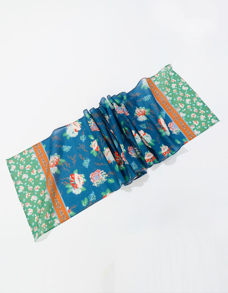 Foulard fabriqué en France imprimé fleurs bleu/vert, 198 x 38 cm - coton (bleu) Foulard fabriqué en France imprimé fleurs bleu/vert, 198 x 38 cm - coton (bleu)
