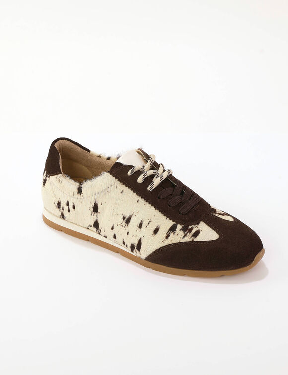 Baskets cuir motif animalier, la&ccedil;age uni ou bicolore (marron)