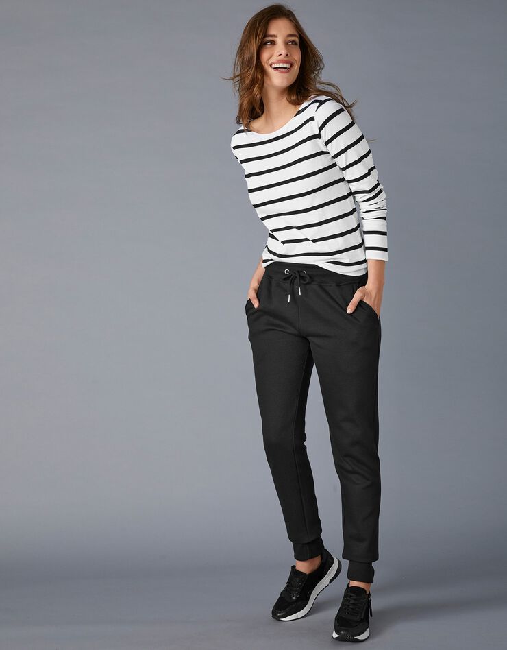 Tee-shirt marinière manches longues en coton bio, éco-responsable (blanc / noir) Tee-shirt marinière manches longues en coton bio, éco-responsable (blanc / noir)
