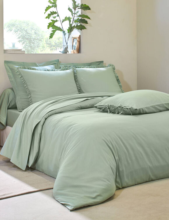 Linge de lit uni - percale de coton 72 fils/cm&sup2; (vert amande)