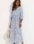 Robe longue imprimée, crépon (bleu grisé)