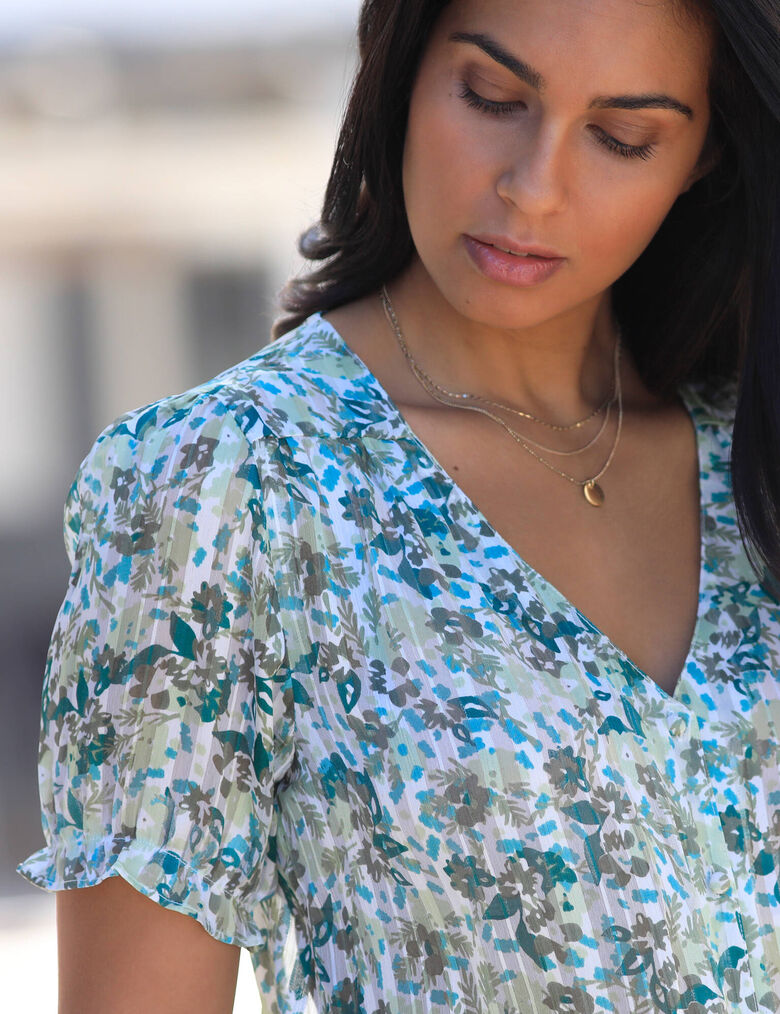 Chemise à Manches Courtes Décontracté Boutonné Avec Col à Revers