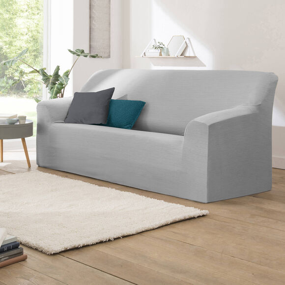 Housse extensible unie canapé fauteuil accoudoirs (gris perle)