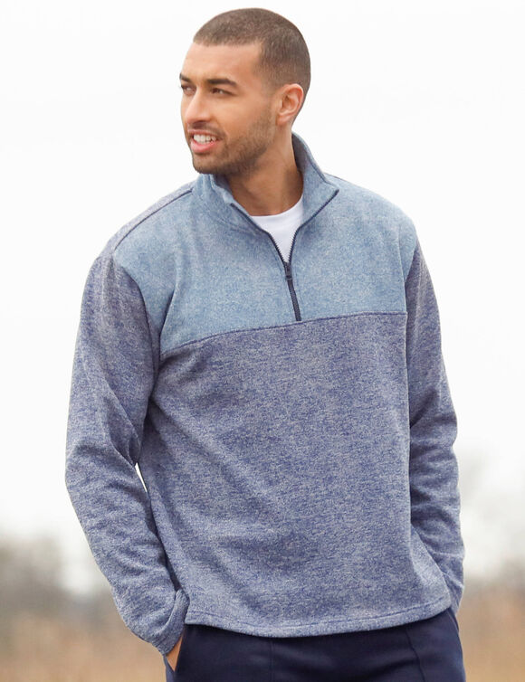 Sweat col camionneur zippé maille doublée molleton (bleu chiné)