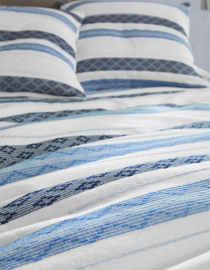 Jeté de lit coton tissé rayé (bleu) Jeté de lit coton tissé rayé (bleu)