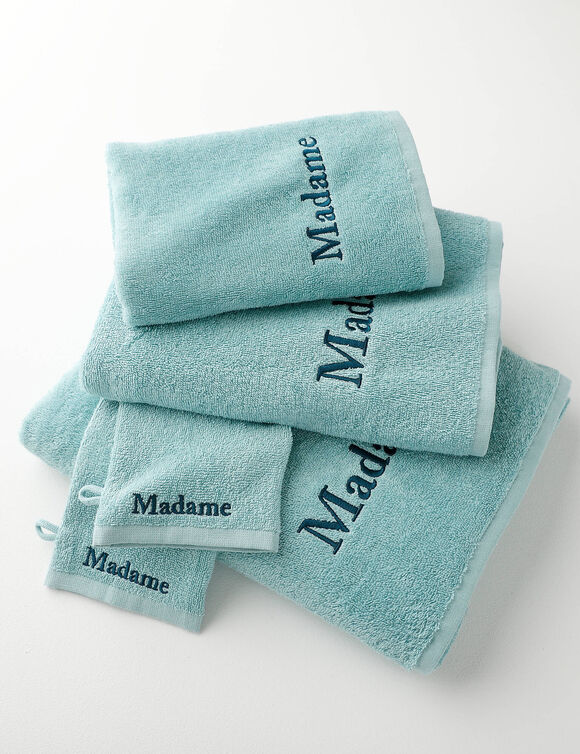 Collection serviettes de bain 420 g/m&sup2; brod&eacute;es "MADAME" (vert d'eau)