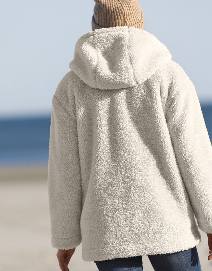 Manteau bouclette à capuche zippé (naturel)