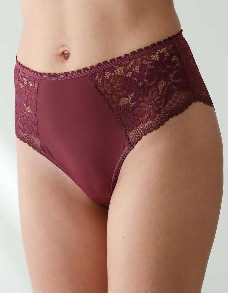 Culotte forme tanga taille haute microfibre et dentelle stretch - lot de 2 (aubergine)