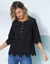 Blouse unie manches 3/4, broderie anglaise (noir)