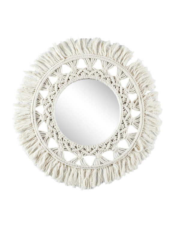 Grand miroir en macramé (naturel)