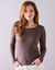Pull col rond manches longues maille côtelée (taupe)