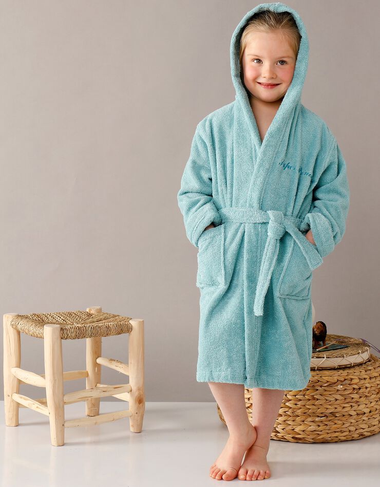 Peignoir enfant éponge à capuche personnalisable  (vert d'eau)