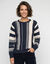 Pull blousant &agrave; rayures verticales, volume loose (marine / beige)