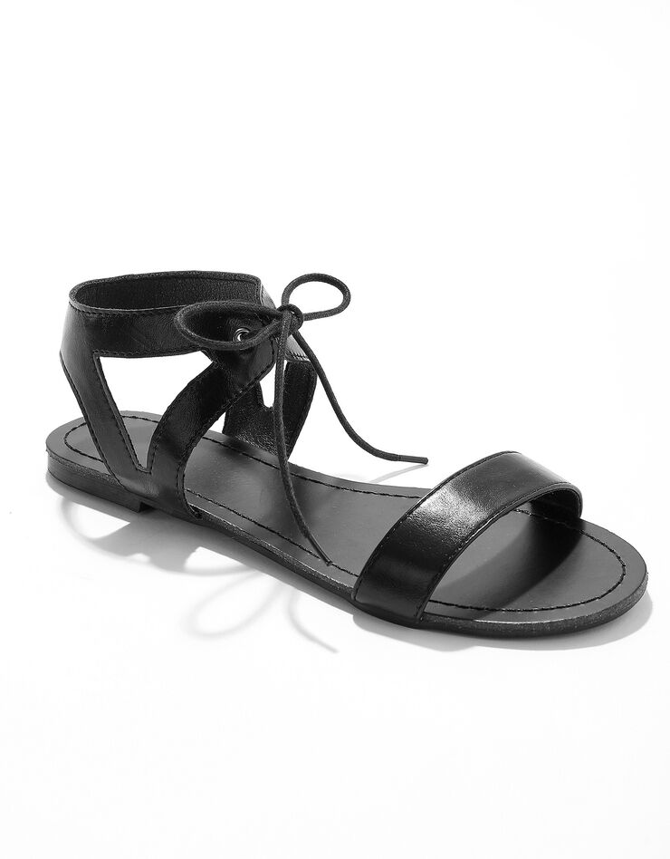 Sandales plates lacées à nouer - uni noir (noir) Sandales plates lacées à nouer - uni noir (noir)