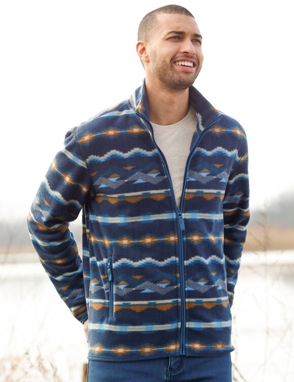 Blouson imprimé zippé maille micropolaire (bleu / beige)