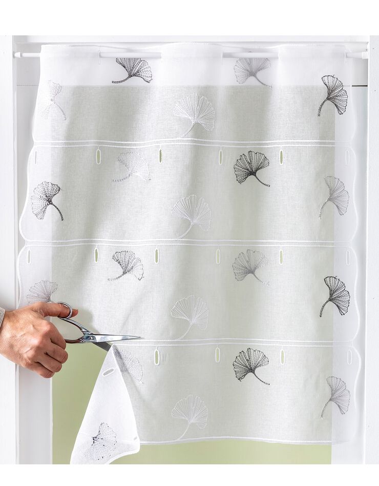 Rideau modulable hauteur brodé fleurs de ginkgo (gris)