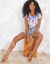 T-shirt imprimé tropical (blanc / violet)