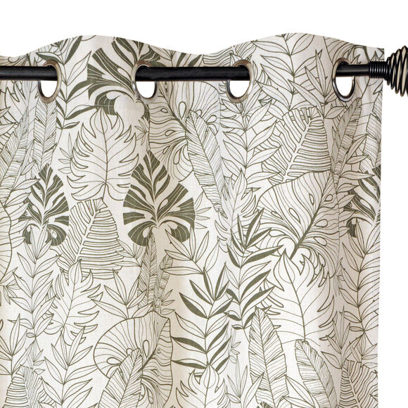 Rideau &agrave; &oelig;illets, imprim&eacute; esprit jungle bicolore (kaki / naturel)