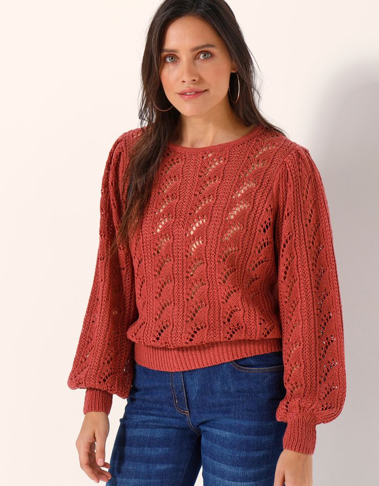 Pull maille fantaisie ajourée (bois de rose) Pull maille fantaisie ajourée (bois de rose)