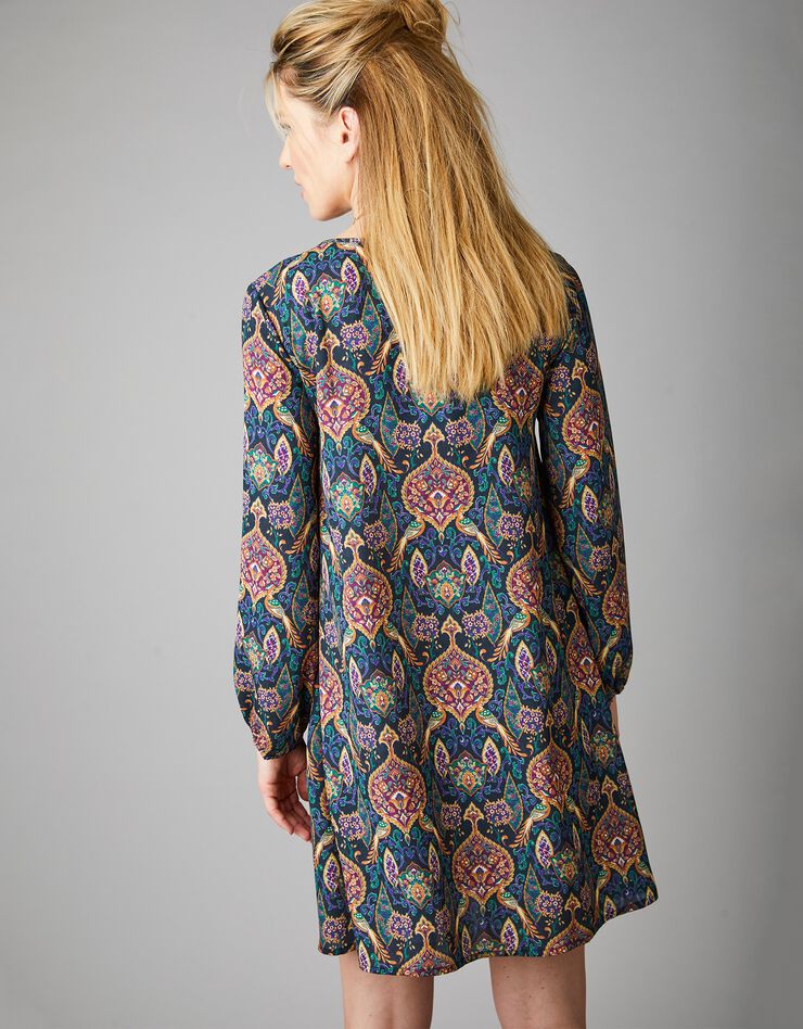Robe en crêpe imprimé façon cachemire (noir / multicolore) Robe en crêpe imprimé façon cachemire (noir / multicolore)
